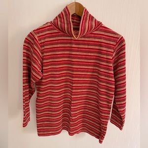 L.L. Bean Striped Red and Pink Cowl Neck Sweater